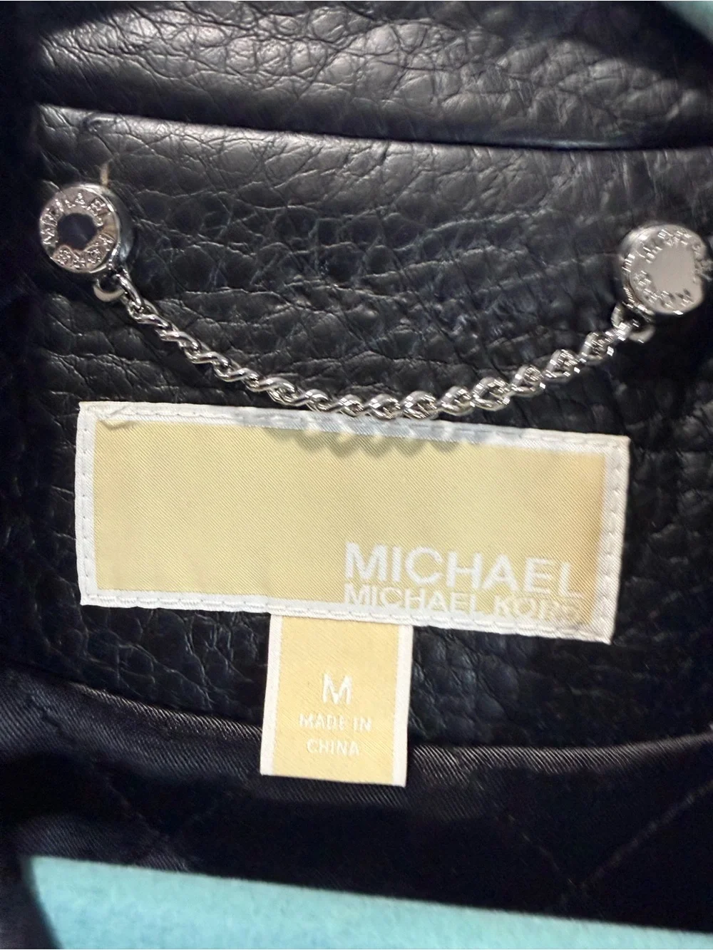 Michael Kors Black Studded Collar Pebbled Leather Moto Jacket